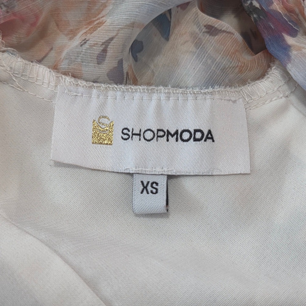 Shopmoda Watercolor Floral Chiffon Puff Sleeve Mini Dress Purple Pink XS - Picture 3 of 11